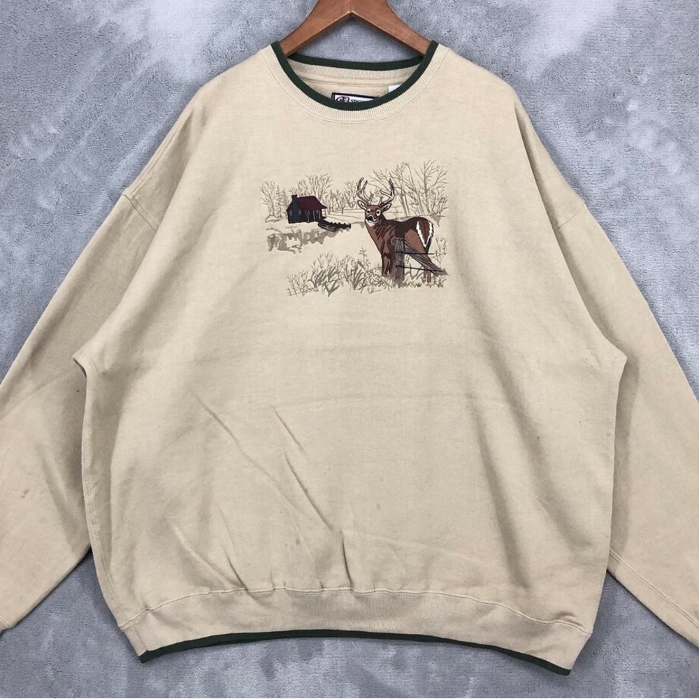croft & barrow Cream Crewneck Sweater with Deer Graphic